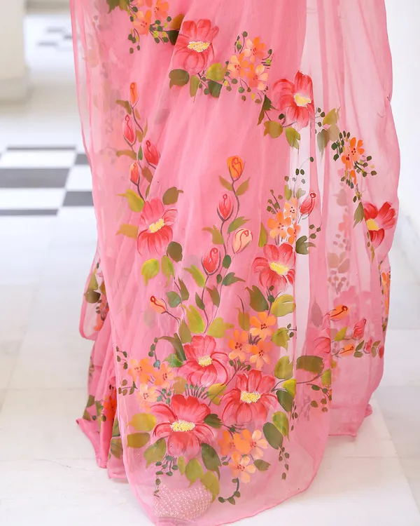 Coral_Floral_H_Painted_Chiffon_Saree_For_Women